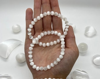 Selenite High Quality Natural Selenite Crystal Bracelet, Cleanse Energy, Align Chakra, Peace, Clarity