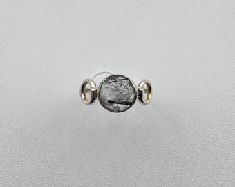 Faceted Black Rutile Quartz Ring - Size 7