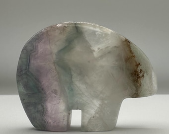 Rainbow Fluorite Bear Carving