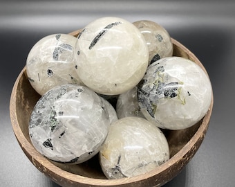 Tourmaline in Quartz Sphere, Crystal, Gem, Healing, Heart, Chakra, Quartz, Protection, Green, Black, Schorl