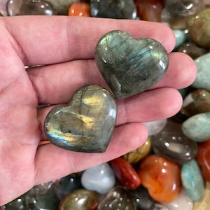 Labradorite Mini Hearts, High Flash Blue Yellow, Intuition, Protection, Confidence