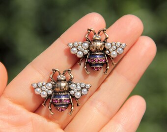 Boucles d/'oreilles Art D\u00e9co Clous Argent\u00e9 Gothique Insecte Scarab\u00e9e Col\u00e9opt\u00e8re Etoile T\u00eate de Mort Perle Mariage 1920s Vintage Style