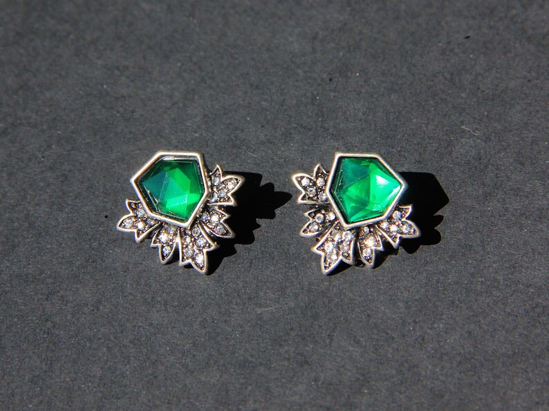 Earrings Clous Silver Chip Irregulier Green Emerald