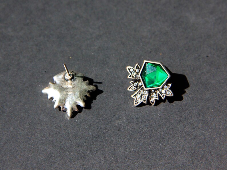 Earrings Clous Silver Chip Irregulier Green Emerald