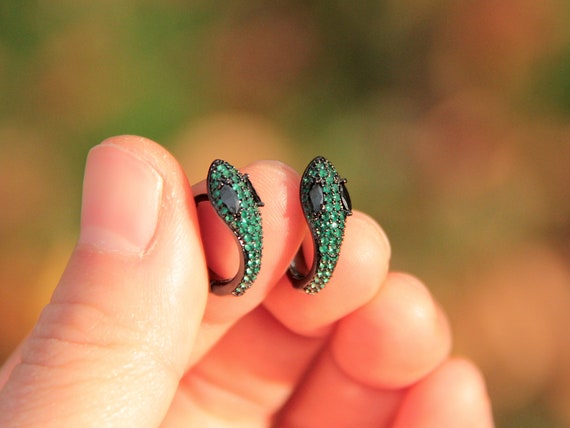 Details about   Earrings Small Creole Silver Ring Snake Green Gold Plated Cz G6 104 
