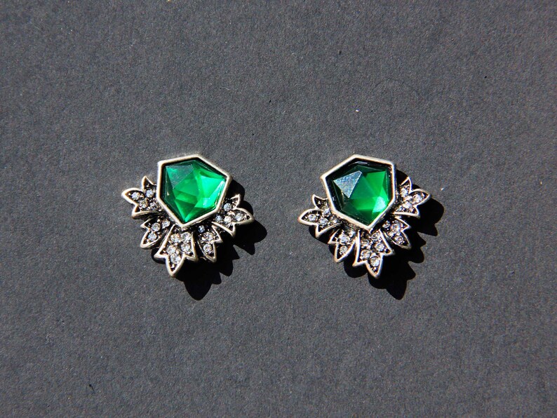 Earrings Clous Silver Chip Irregulier Green Emerald