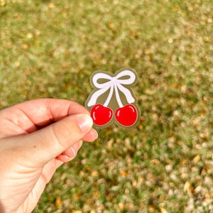 Cherry Bow Sticker CLEAR