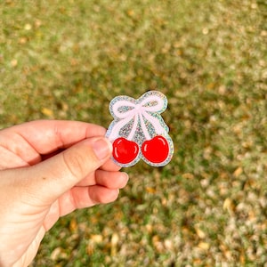 Glitter Cherry Bow Sticker