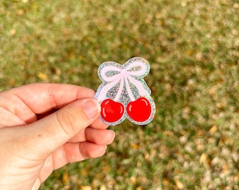 Glitter Cherry Bow Sticker