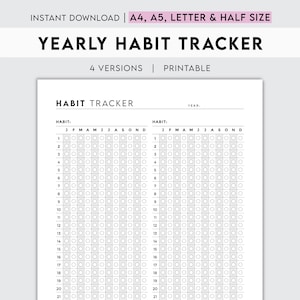 Afdrukbare jaarlijkse gewoontetracker | Doelvoortgangs- en productiviteitsplanner | Roadmap voor succes van het leven Organisatie Succesdagboek