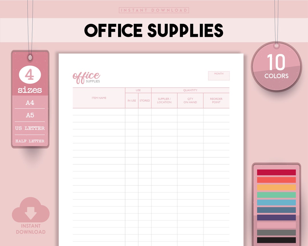 Office Supply Log, Office Supplies, Inventory Tracker, Product