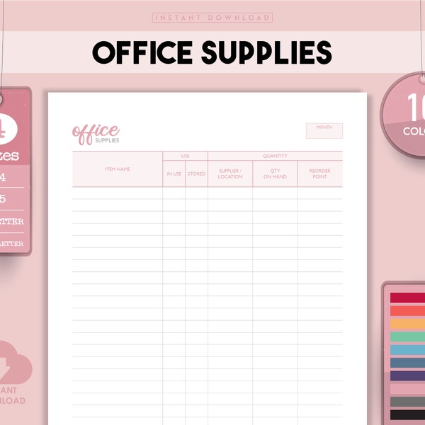 Office Supply Log, Office Supplies, Inventory Tracker, Product Inventory, Inventory Sheet, Inventory Log, Inventory Template