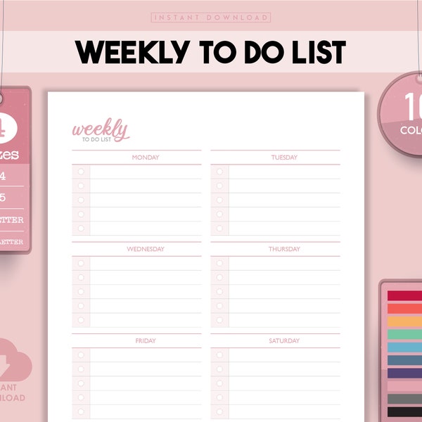 Weekly To Do List, Weekly Planner Pdf, Weekly Checklist, Daily Checklist, Editable Digital, Weekly Task List, Weekly Agenda, Printable