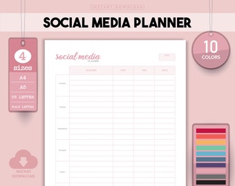 Social Media Planner, Undated Digital Journal, Goodnotes Template (PDF)