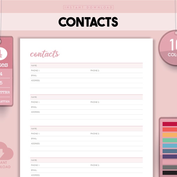 Contact Information, Contact Template, Contact Tracker, Contact Page, Contact Details, Phone Directory, Us Letter Size, Address Log