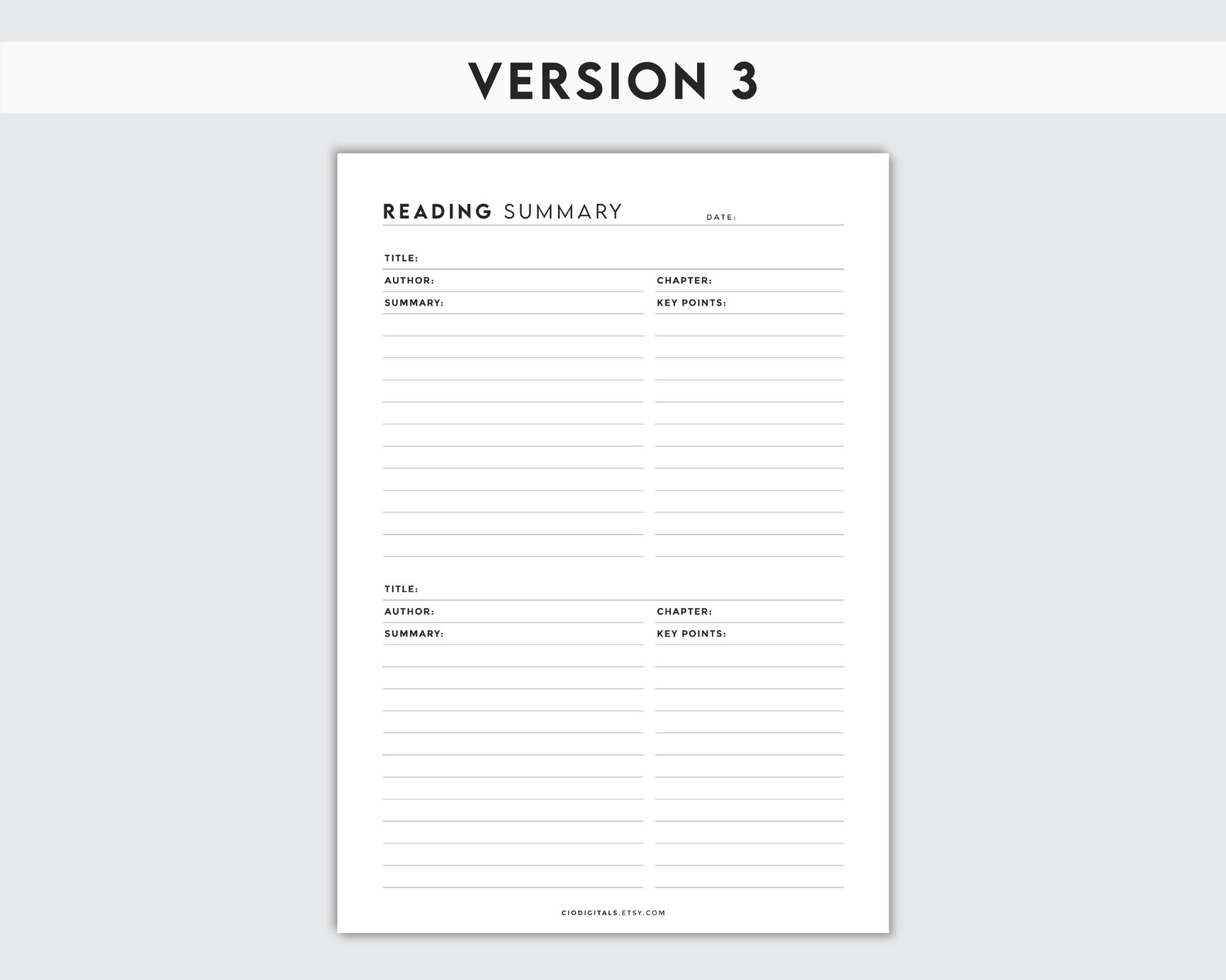 Notes Log Printable Printable Reading Summary | Book Note & Log (digital Download) - Etsy