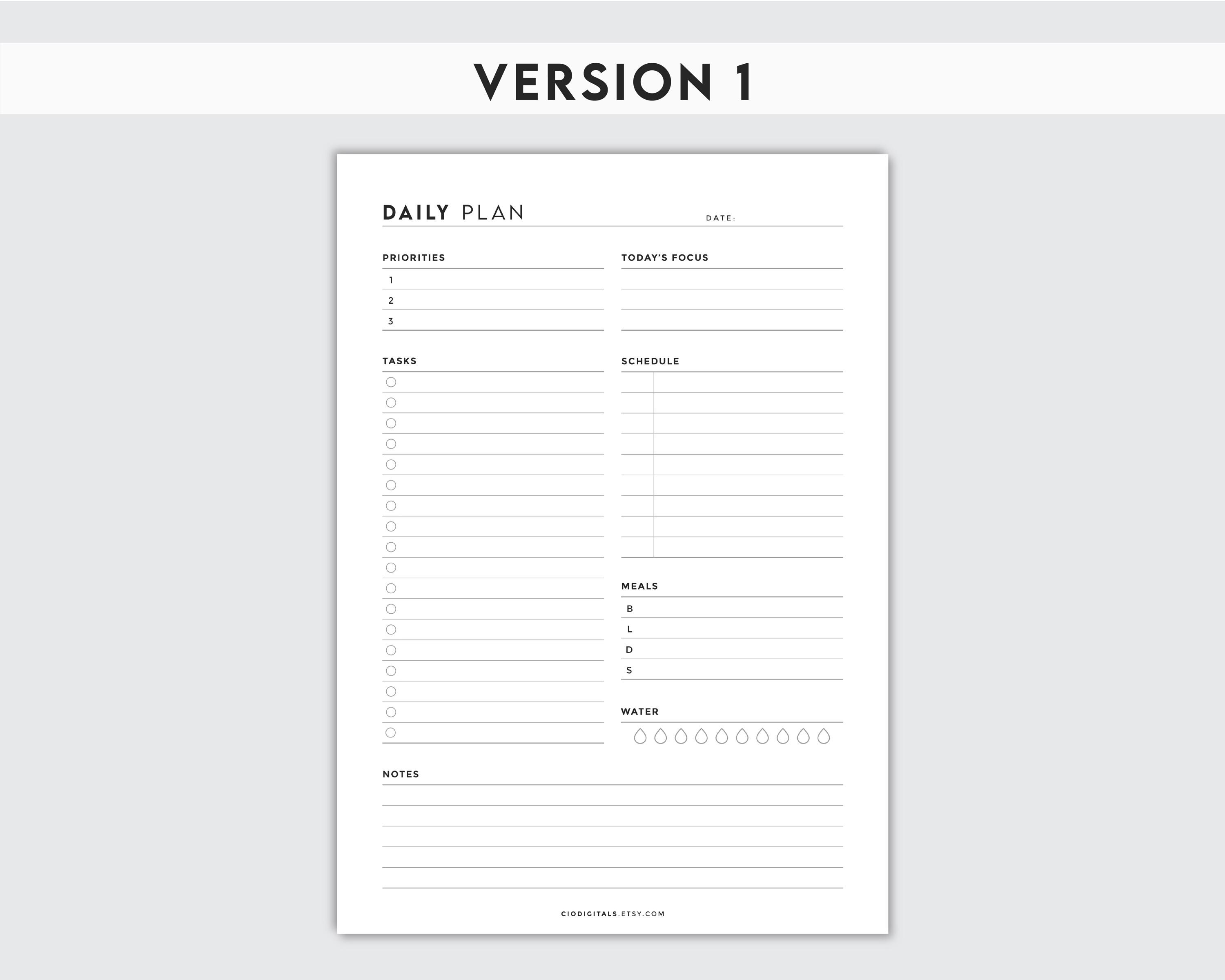 Daily Schedule Planner Printable With Meal Plan & Priority Tracker ...