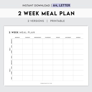 2 Week Meal Planner | Printable Menu & Grocery List (A4, Letter)