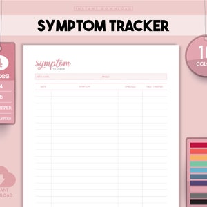 Symptom Tracking, Symptom Planner, Nursing Planner, Symptom Tracker, Nursing Design, Tracker Template, Symptom Tool, A4 Symptom Tracker