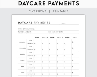 Daycare Payment Tracker | Tuition Fee Log (Digital Download)