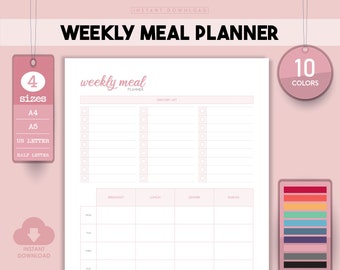 Weekly Meal Planner, Grocery List, Recipe Book (PDF)