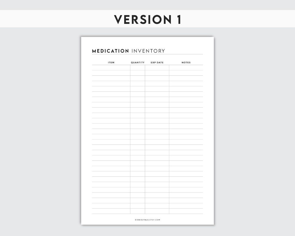Medication Inventory Tracker | Printable Pharmacy Organizer & Expiry ...
