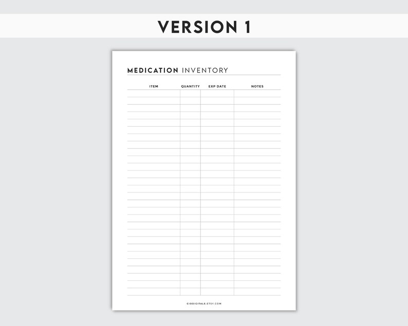 Medication Inventory Tracker | Printable Pharmacy Organizer & Expiry ...