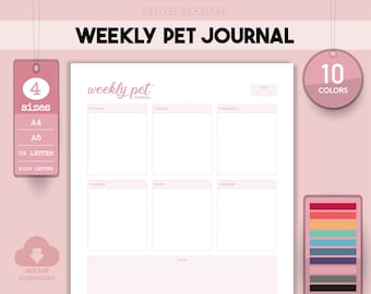 Weekly Pet Journal, Dog Puppy Planner, 4 Sizes (Digital Download)
