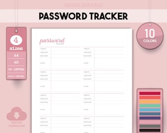 Password Tracker, Pdf Printable, Digital Download, Financial Tracking, Password Keeper, Password Notebook, Password Organizer, Finance Sheet