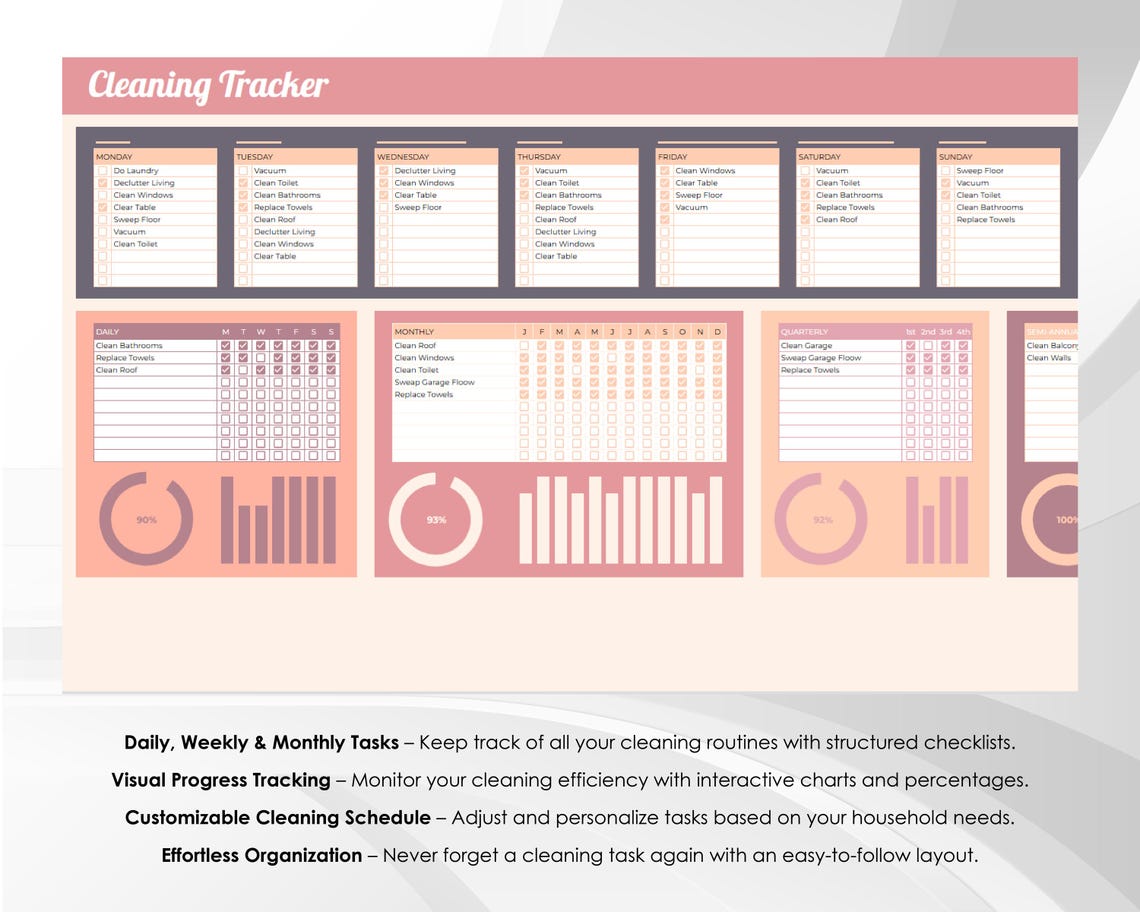 Cleaning Tracker Spreadsheet | Weekly & Daily Cleaning Schedule | Home ...
