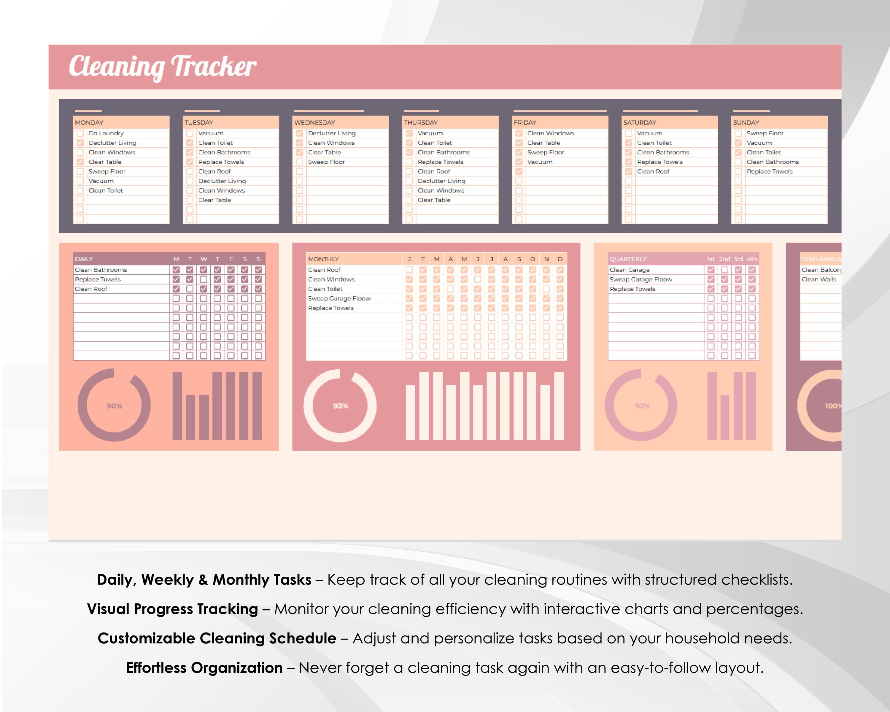 Cleaning Tracker Spreadsheet | Weekly & Daily Cleaning Schedule | Home ...
