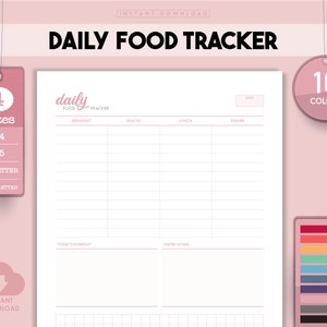 Daily Food Journal, Food Planner, Daily Food Planner, Food Journal, Printable Food, Printable Meal, Meal Planner, Food Diary, Meal Journal