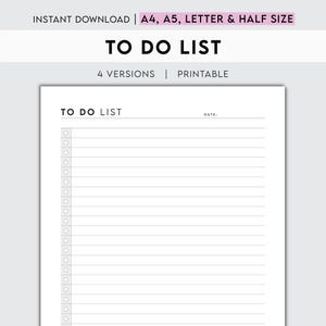 Peut inclure: Une liste de choses à faire imprimable avec un design simple. La liste porte le titre "TO DO LIST" et un espace pour la date. Il y a 25 lignes avec des cercles pour cocher les tâches.
