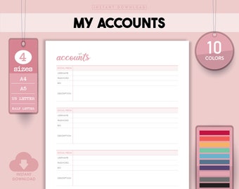 Account & Password Tracker, Digital Planner Template (PDF)