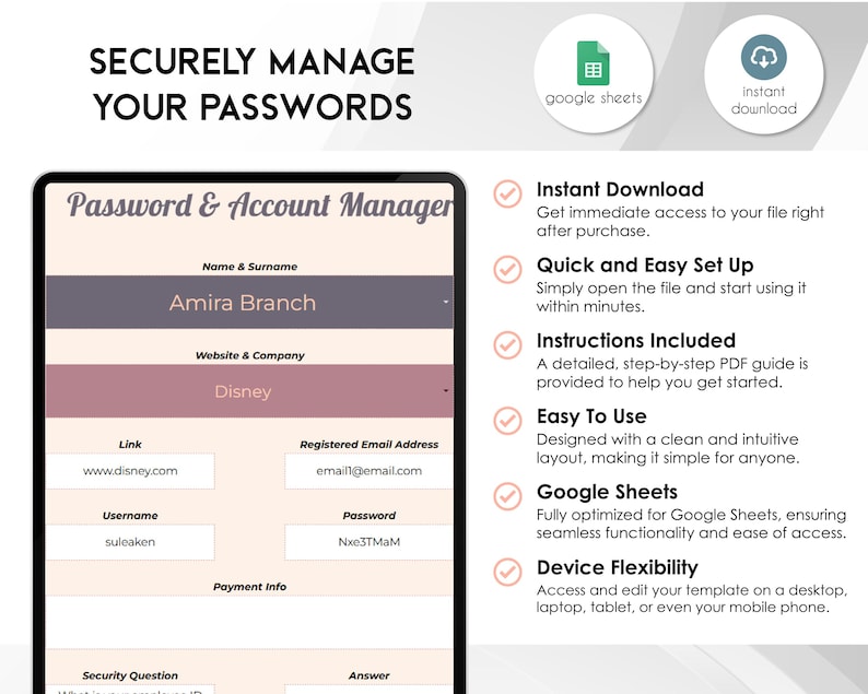 Hoja de cálculo de seguimiento de contraseñas / Inicio de sesión seguro y organizador de cuentas imagen 2