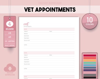 Pet Vet Visit Log, Health Tracker, Vaccination Record (PDF Download)