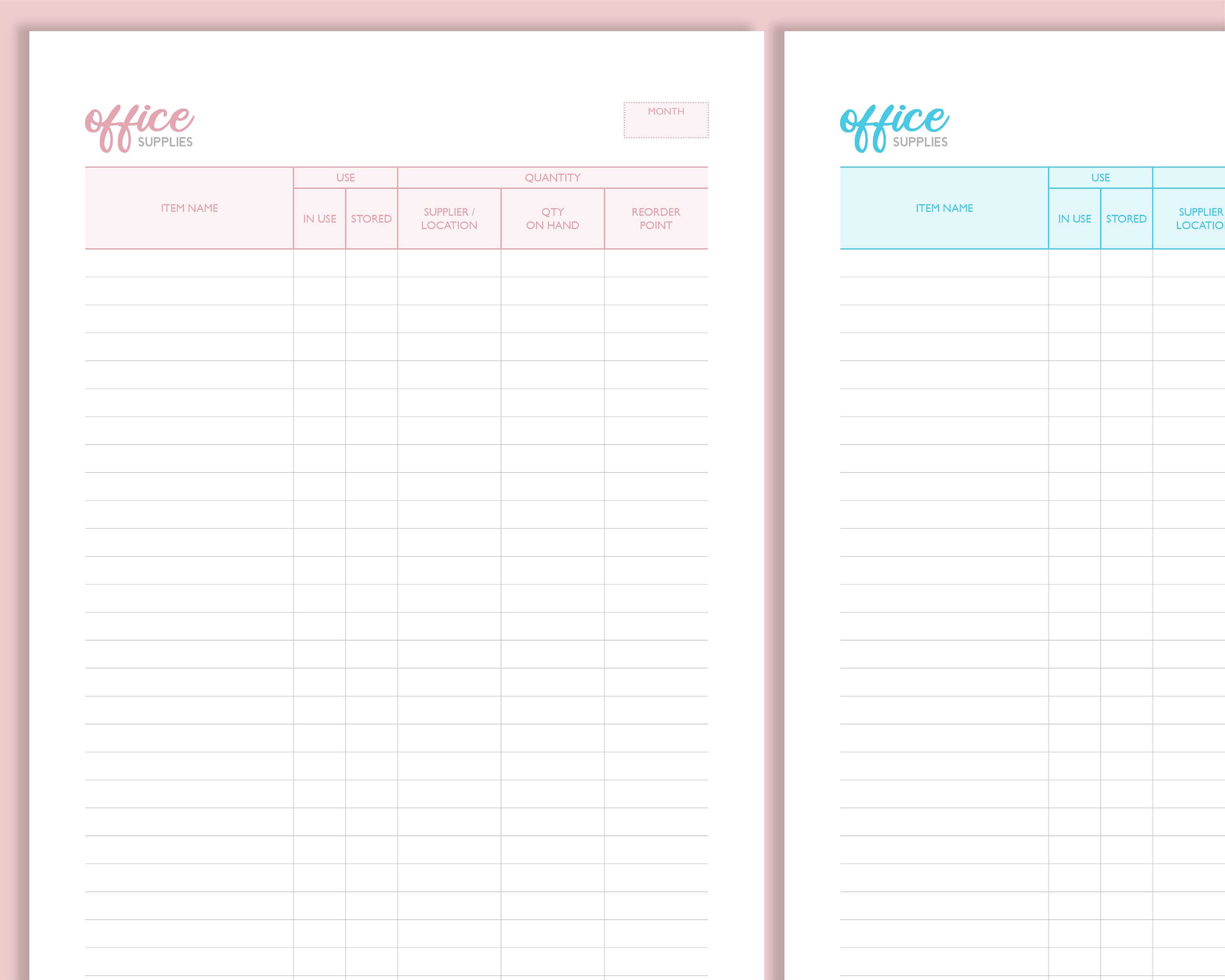 Office Supply Log, Office Supplies, Inventory Tracker, Product