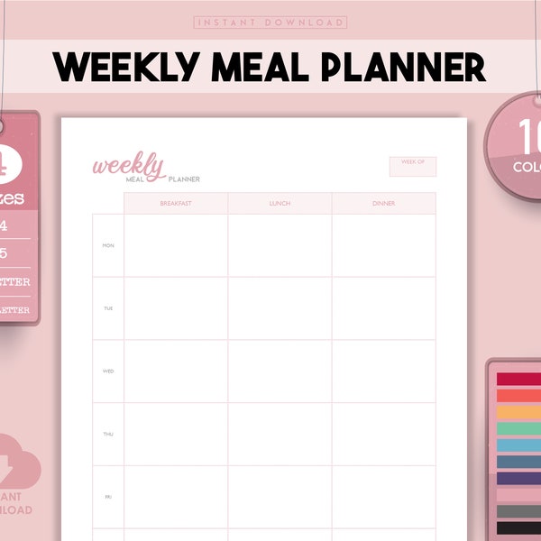 Weekly Meal Plan, Weekly Meal Planner, Menu Printable, Meal Plan Printable, Digital Menu, Weekly Menu, Printable Menu, Weekly Menu Board