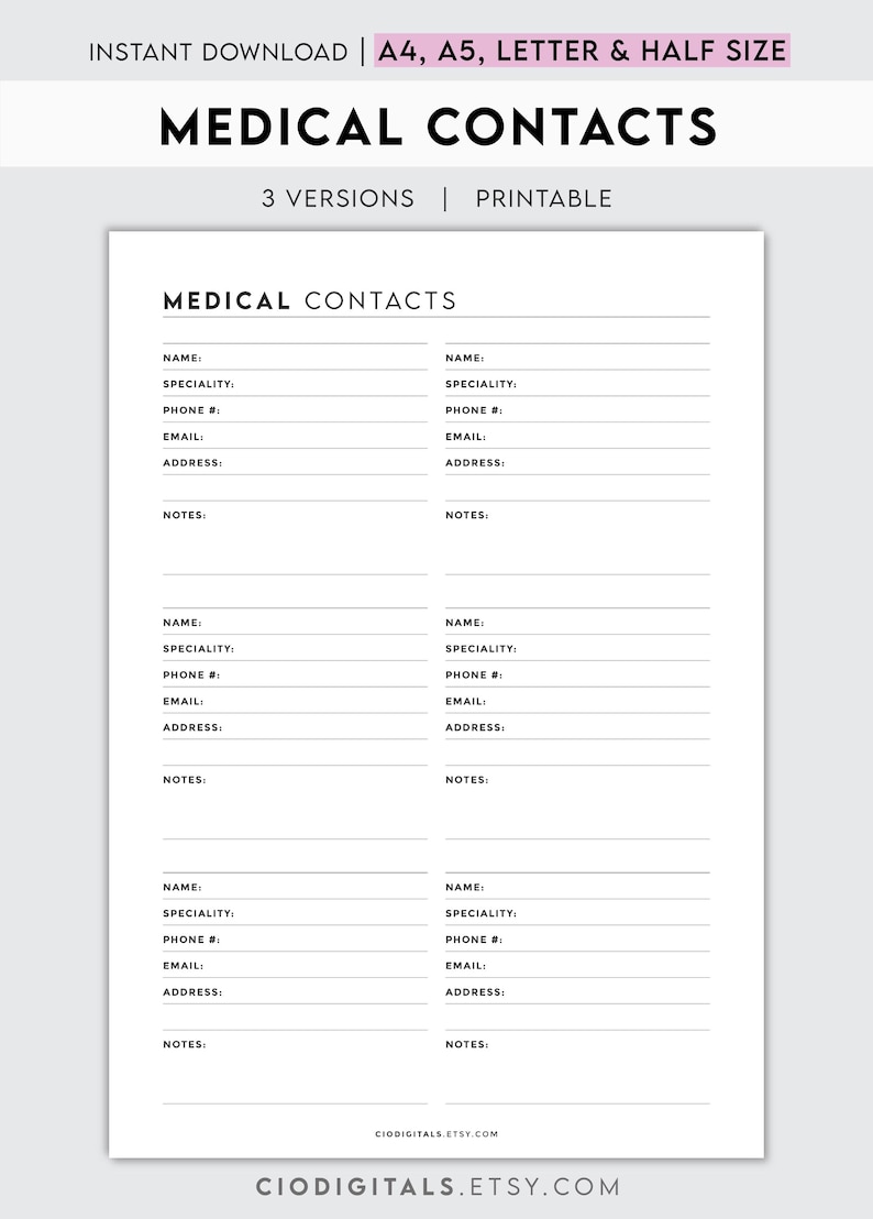 Sample Patient Directory.pdf Medical Contacts Tracker | Printable Health Organizer & Doctor ...