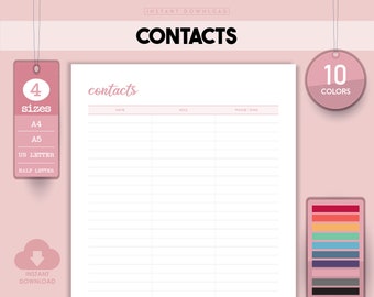 Printable Contact List, Address Book Inserts (PDF)