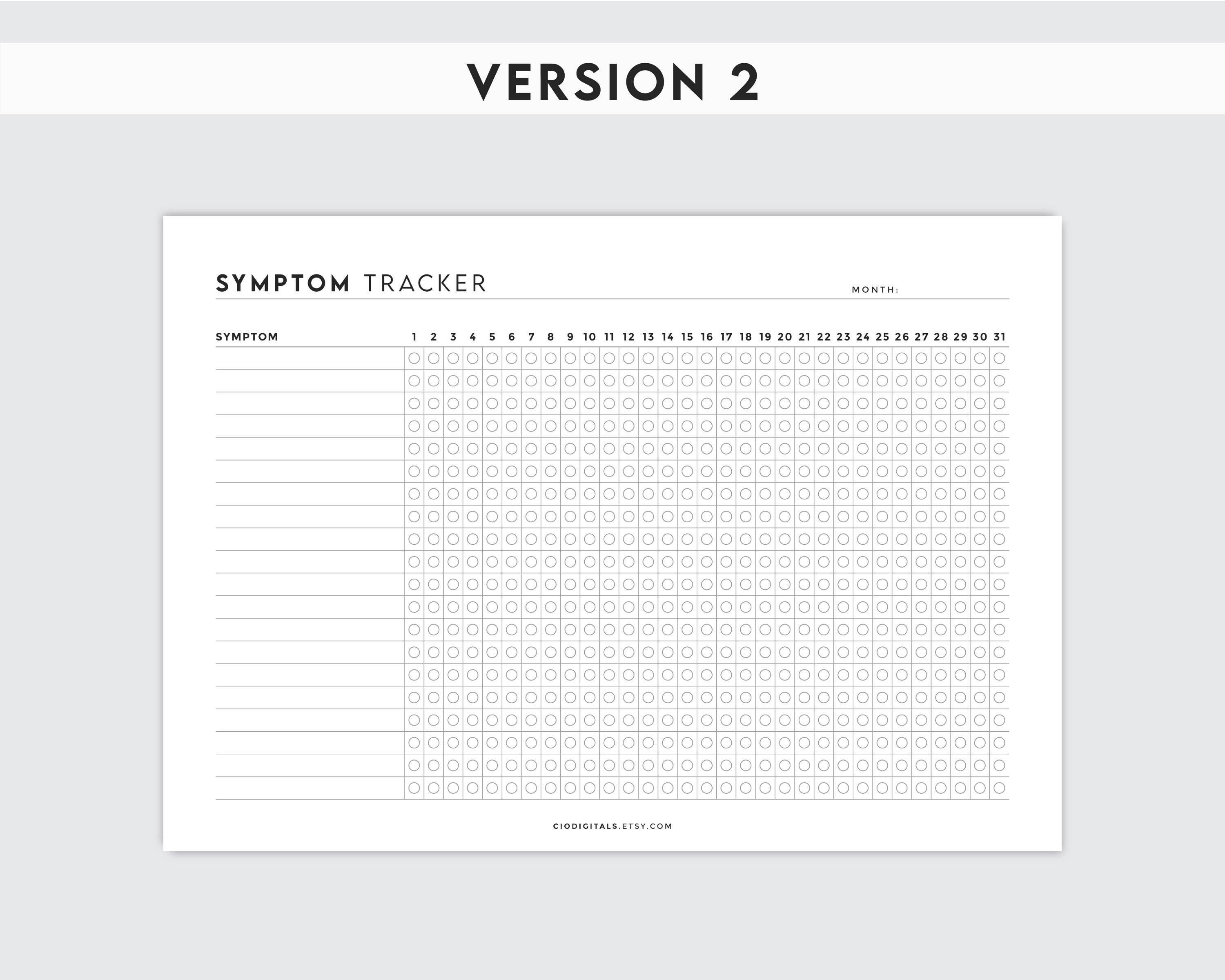 Symptom Tracker Printable Health Monitoring Journal Wellness Log ...