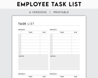 Employee Task List Printable, Work Flow Organizer (Digital Download)