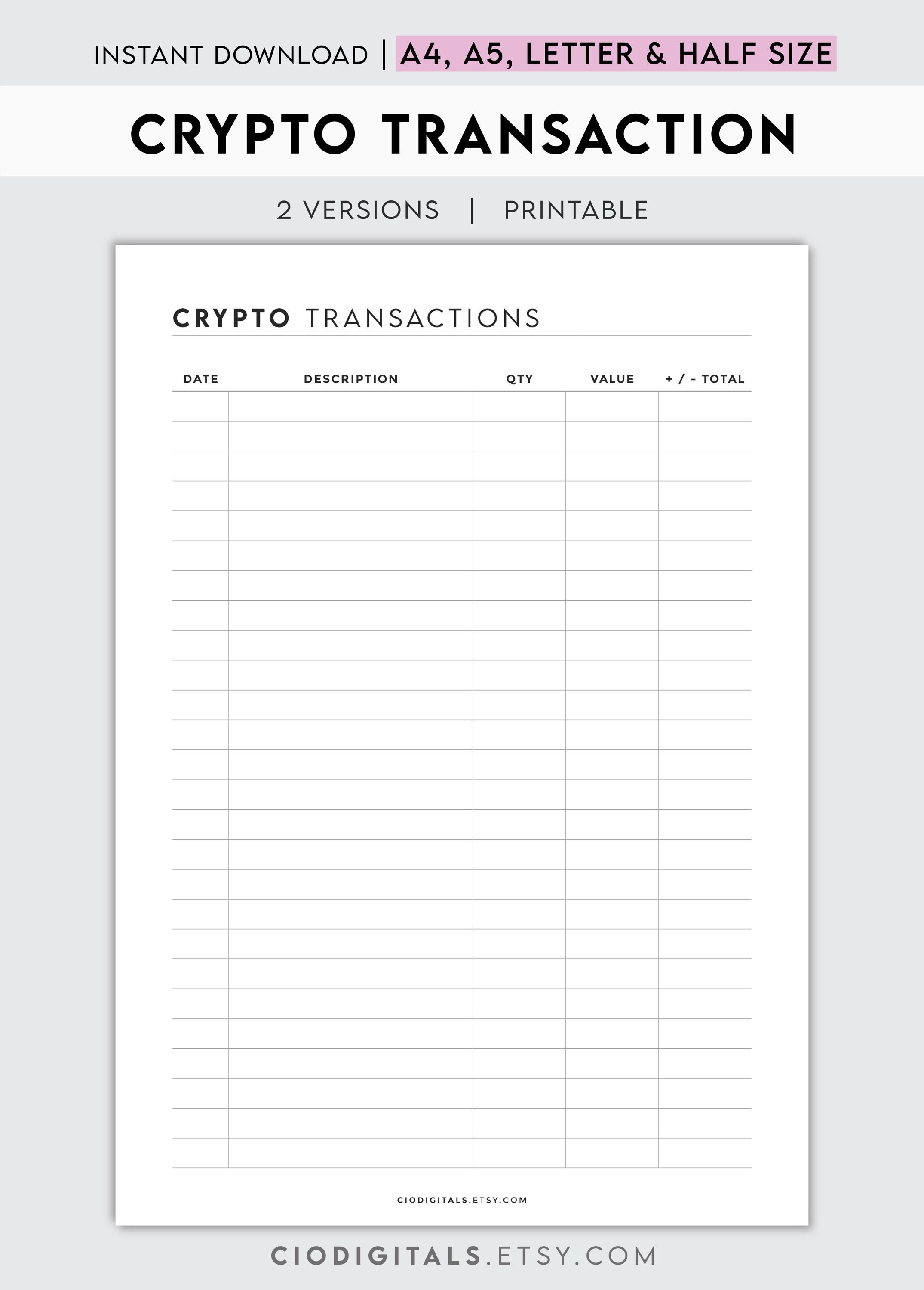 Crypto Transaction Tracker | Blockchain Trade Organizer | Digital Asset  Investment Portfolio Management Ledger - Etsy