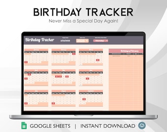 Birthday Tracker Spreadsheet | Gift & Reminder Log | Special Dates Calendar