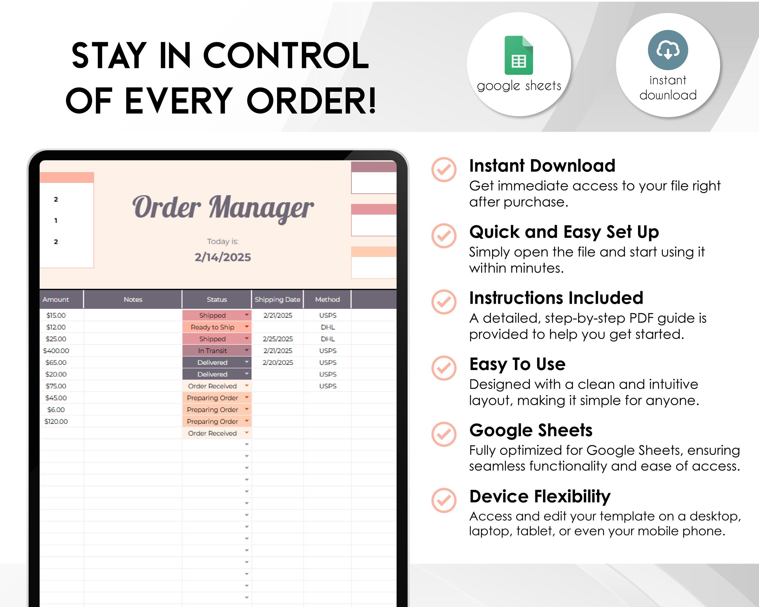 Order Tracker Template - Editable Google Sheets Tool, Small Business ...
