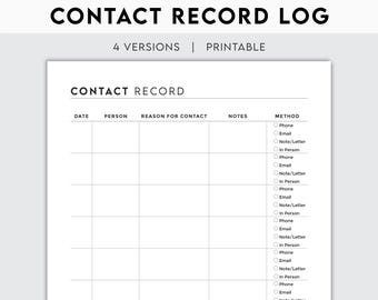 Contact Tracker Communication Log Interaction Record Client History Meeting Notes Call Tracker Journal Professional Log Business Tracker