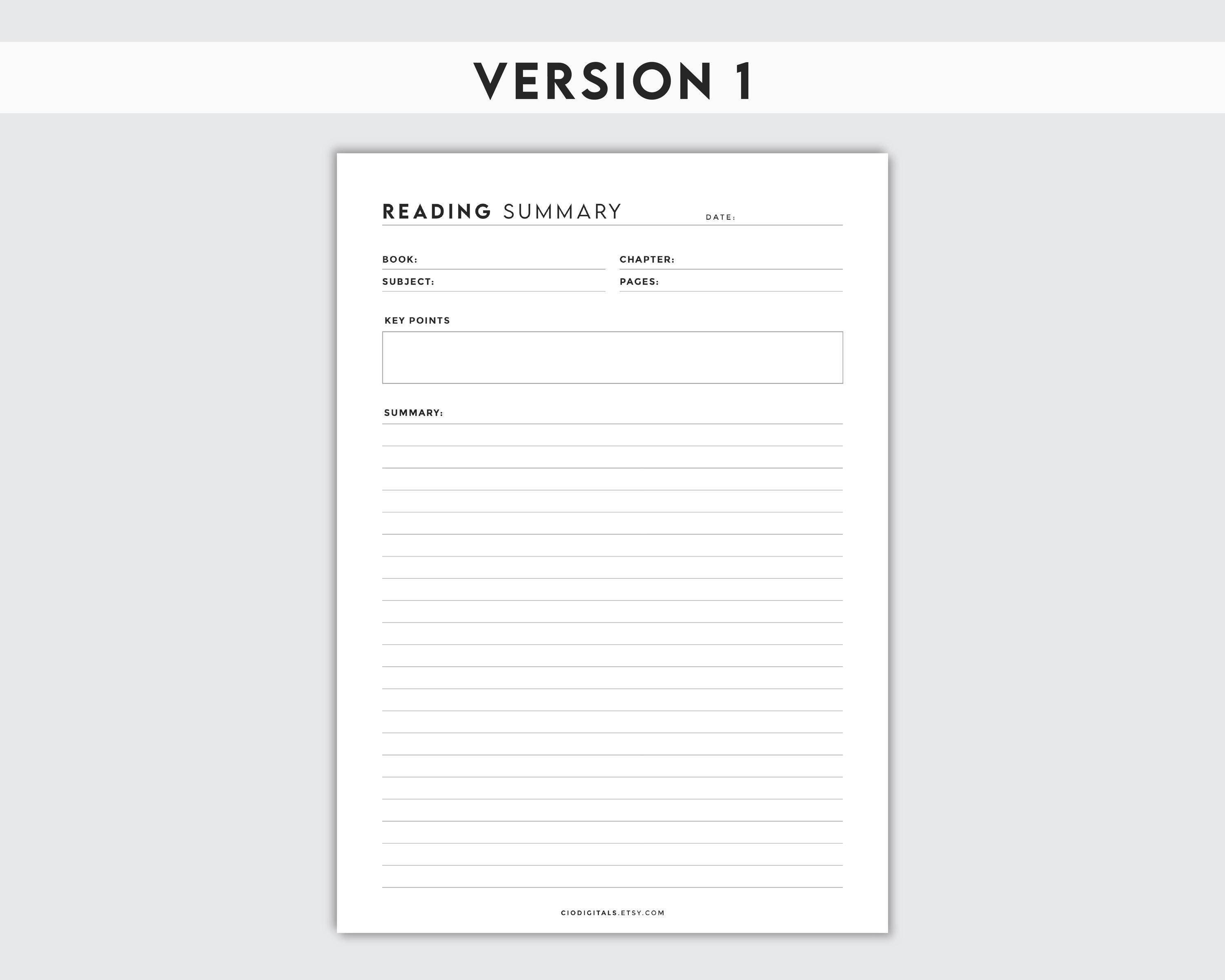 Notes Log Printable Printable Reading Summary | Book Note & Log (digital Download) - Etsy