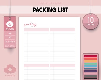 Printable Packing List Template, Travel Planner (Digital Download)
