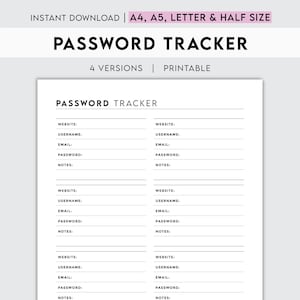 Password Tracker Printable | Secure Logbook Credential Keeper | Account Security Planner | Digital Vault Organizer
