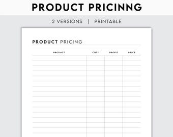 Product Pricing Template Printable | Profit Calculator Cost Tracker | Financial Planner Business Budget | Revenue Management Expense Sheet